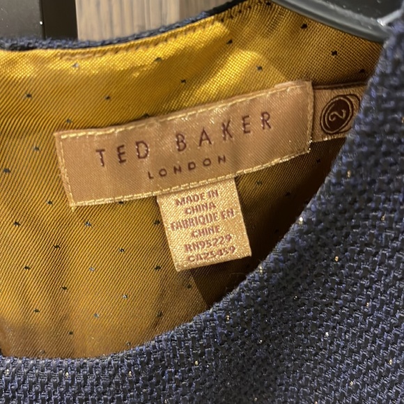 Ted Baker London navy blue with gold specs lined sleeveless dress - Picture 2 of 5